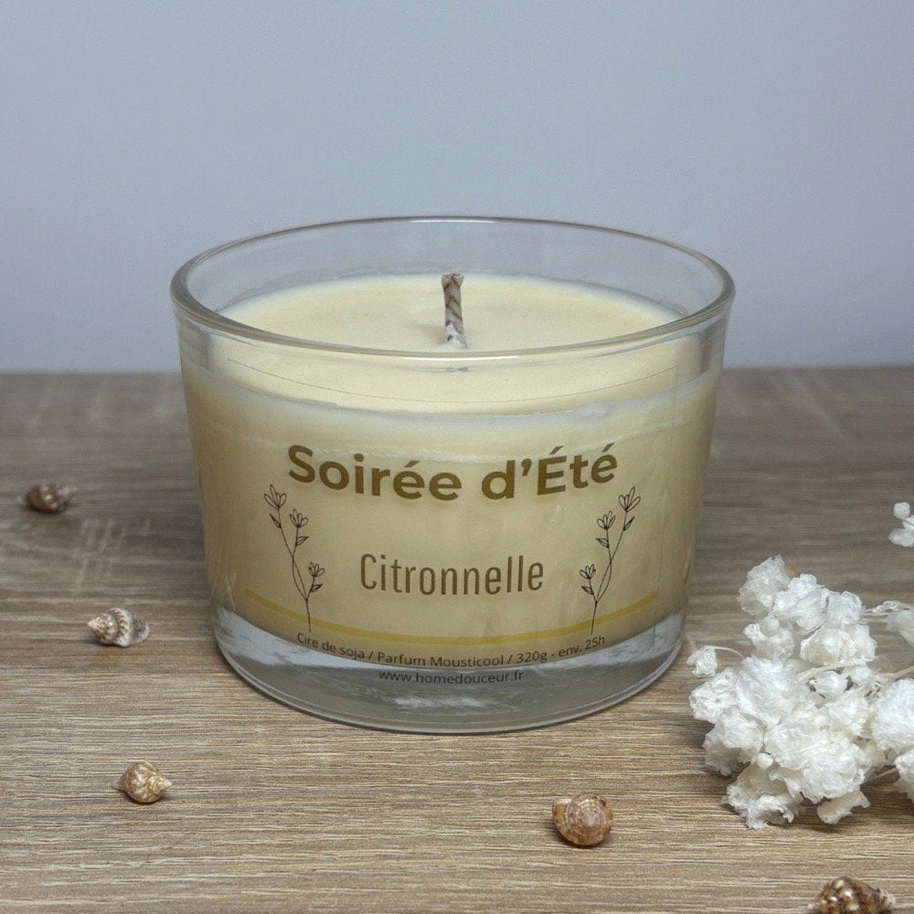 Bougie artisanale jaune clair parfum citronnelle Home Douceur