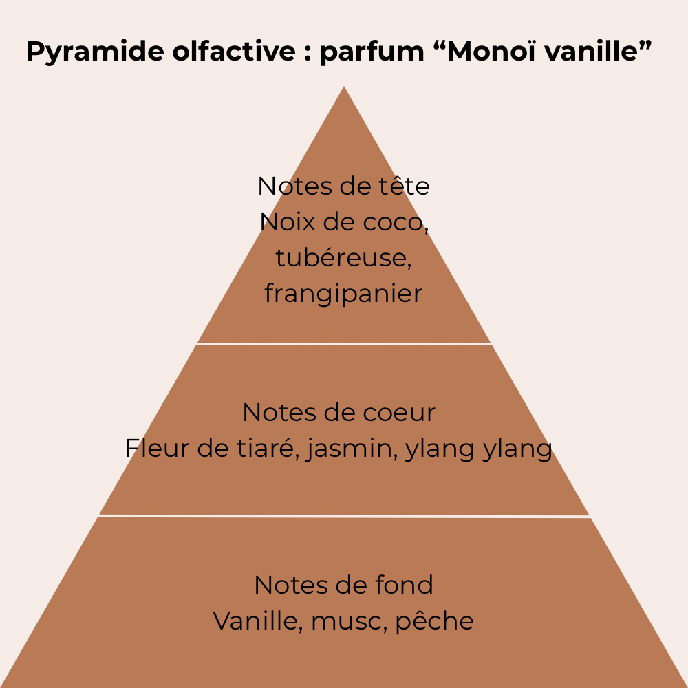 pyramide regroupant les notes du parfum monoi